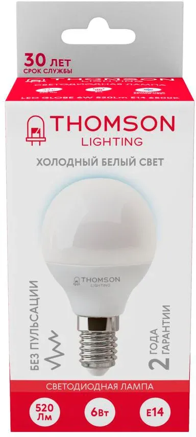 Лампа светодиодная Thomson TH-B2315 6Вт цок.:E14 шар 220B св.свеч.бел.хол. Globe упак.:1шт - фото 4