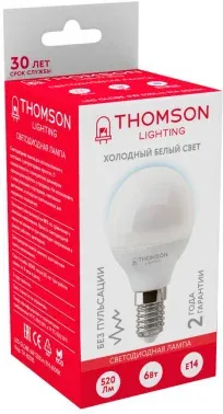 Лампа светодиодная Thomson TH-B2315 6Вт цок.:E14 шар 220B св.свеч.бел.хол. Globe упак.:1шт - фото 6