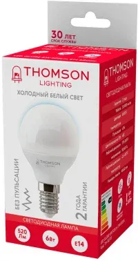 Лампа светодиодная Thomson TH-B2315 6Вт цок.:E14 шар 220B св.свеч.бел.хол. Globe упак.:1шт - фото 7