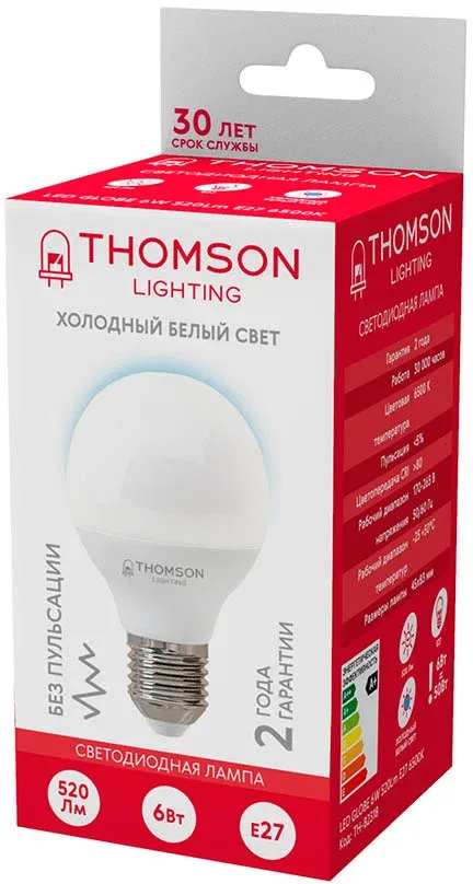 Лампа светодиодная Thomson TH-B2318 6Вт цок.:E27 шар 220B св.свеч.бел.хол. Globe упак.:1шт - фото 3