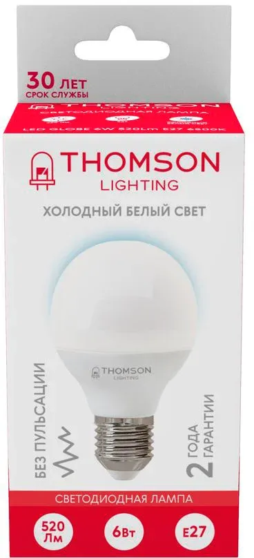 Лампа светодиодная Thomson TH-B2318 6Вт цок.:E27 шар 220B св.свеч.бел.хол. Globe упак.:1шт - фото 4