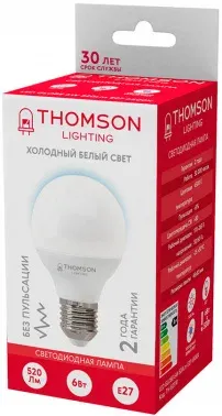 Лампа светодиодная Thomson TH-B2318 6Вт цок.:E27 шар 220B св.свеч.бел.хол. Globe упак.:1шт - фото 6