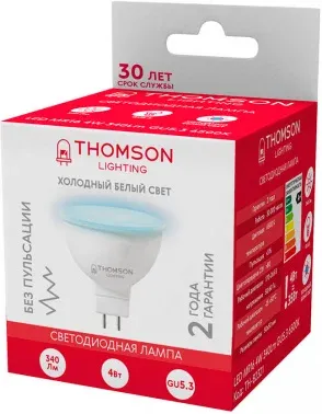Лампа светодиодная Thomson TH-B2321 4Вт цок.:GU5.3 рефлек. 220B св.свеч.бел.хол. MR16 упак.:1шт - фото 7