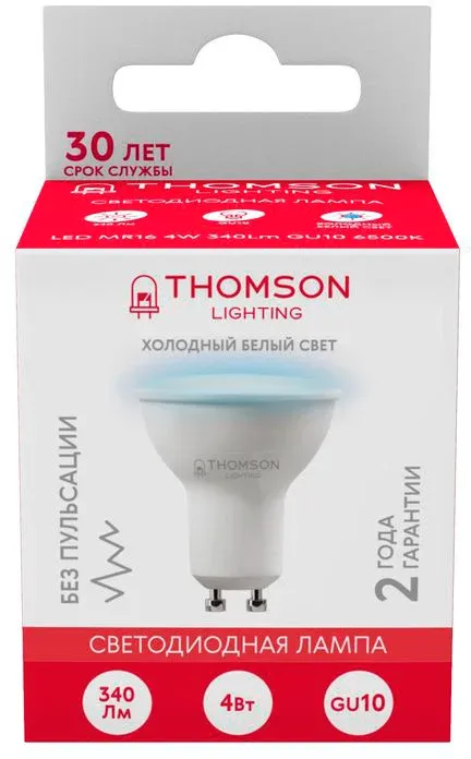 Лампа светодиодная Thomson TH-B2325 4Вт цок.:GU10 рефлек. 220B св.свеч.бел.хол. MR16 упак.:1шт - фото 4