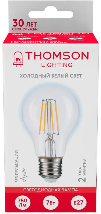 Лампа филам. Thomson Filament TH-B2330 7Вт цок.:E27 груша 220B св.свеч.бел.хол. A60 упак.:1шт - фото 4