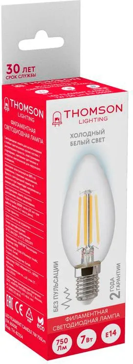 Лампа филам. Thomson Filament TH-B2334 7Вт цок.:E14 свеча 220B св.свеч.бел.хол. Candle упак.:1шт - фото 2