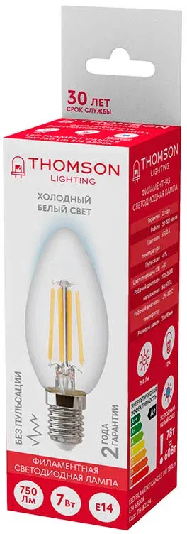 Лампа филам. Thomson Filament TH-B2334 7Вт цок.:E14 свеча 220B св.свеч.бел.хол. Candle упак.:1шт - фото 3