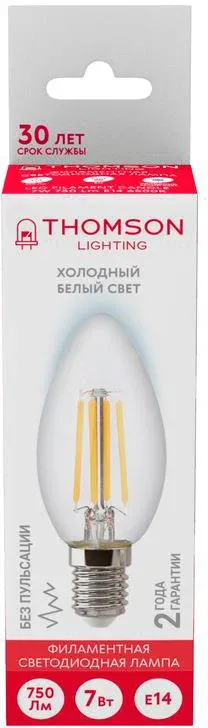 Лампа филам. Thomson Filament TH-B2334 7Вт цок.:E14 свеча 220B св.свеч.бел.хол. Candle упак.:1шт - фото 4