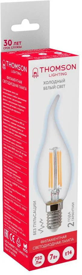 Лампа филам. Thomson Filament TH-B2336 7Вт цок.:E14 свеча 220B св.свеч.бел.хол. Tail Candle упак.:1шт - фото 2