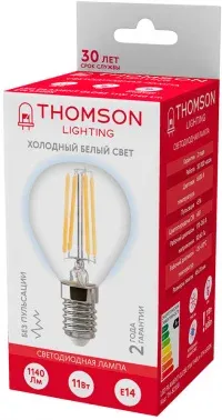 Лампа филам. Thomson Filament TH-B2338 11Вт цок.:E14 шар 220B св.свеч.бел.хол. Globe упак.:1шт - фото 7