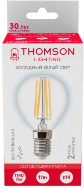 Лампа филам. Thomson Filament TH-B2338 11Вт цок.:E14 шар 220B св.свеч.бел.хол. Globe упак.:1шт - фото 8