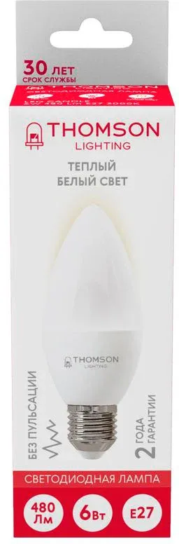 Лампа светодиодная Thomson TH-B2357 6Вт цок.:E27 свеча 220B св.свеч.бел.теп. Candle упак.:1шт - фото 4