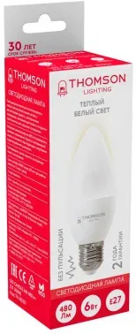 Лампа светодиодная Thomson TH-B2357 6Вт цок.:E27 свеча 220B св.свеч.бел.теп. Candle упак.:1шт - фото 5