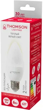 Лампа светодиодная Thomson TH-B2357 6Вт цок.:E27 свеча 220B св.свеч.бел.теп. Candle упак.:1шт - фото 7