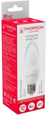 Лампа светодиодная Thomson TH-B2359 6Вт цок.:E27 свеча 220B св.свеч.бел.хол. Candle упак.:1шт - фото 5