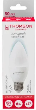 Лампа светодиодная Thomson TH-B2359 6Вт цок.:E27 свеча 220B св.свеч.бел.хол. Candle упак.:1шт - фото 8