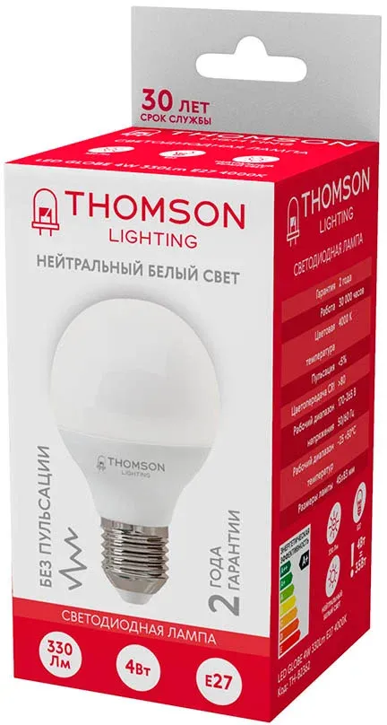 Лампа светодиодная Thomson TH-B2362 4Вт цок.:E27 шар 220B св.свеч.бел.нейт. Globe упак.:1шт - фото 3
