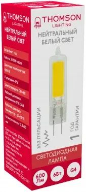 Лампа светодиодная Thomson TH-B4202 6Вт цок.:G4 капсул. 220B св.свеч.бел.нейт. упак.:1шт - фото 5