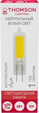 Лампа светодиодная Thomson TH-B4202 6Вт цок.:G4 капсул. 220B св.свеч.бел.нейт. упак.:1шт - фото 7