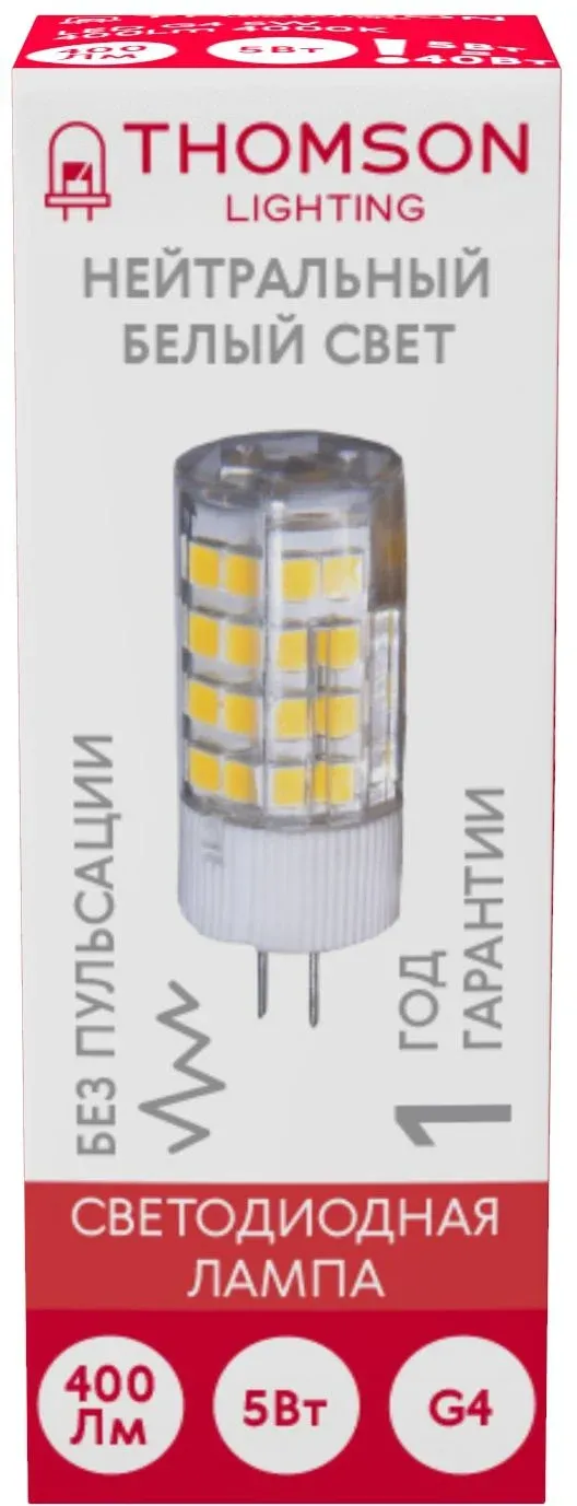 Лампа светодиодная Thomson TH-B4206 5Вт цок.:G4 капсул. 220B св.свеч.бел.нейт. упак.:1шт - фото 3