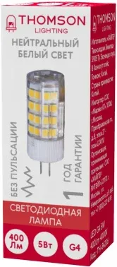 Лампа светодиодная Thomson TH-B4206 5Вт цок.:G4 капсул. 220B св.свеч.бел.нейт. упак.:1шт - фото 6