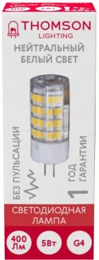 Лампа светодиодная Thomson TH-B4206 5Вт цок.:G4 капсул. 220B св.свеч.бел.нейт. упак.:1шт - фото 7