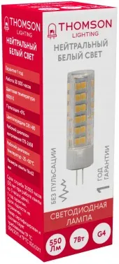 Лампа светодиодная Thomson TH-B4208 7Вт цок.:G4 капсул. 220B св.свеч.бел.нейт. упак.:1шт - фото 5