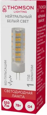 Лампа светодиодная Thomson TH-B4208 7Вт цок.:G4 капсул. 220B св.свеч.бел.нейт. упак.:1шт - фото 6