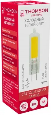 Лампа светодиодная Thomson TH-B4221 6Вт цок.:G4 капсул. 220B св.свеч.бел.хол. упак.:1шт - фото 5