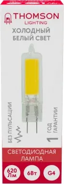 Лампа светодиодная Thomson TH-B4221 6Вт цок.:G4 капсул. 220B св.свеч.бел.хол. упак.:1шт - фото 7
