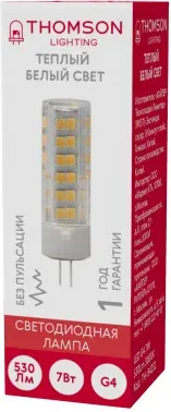 Лампа светодиодная Thomson TH-B4232 7Вт цок.:G4 капсул. 220B св.свеч.бел.теп. упак.:1шт - фото 6