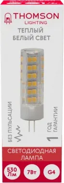 Лампа светодиодная Thomson TH-B4232 7Вт цок.:G4 капсул. 220B св.свеч.бел.теп. упак.:1шт - фото 7