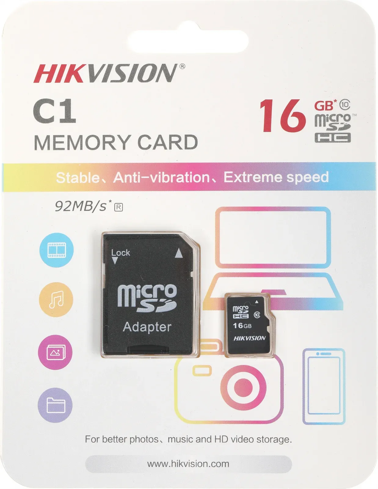 Флеш карта microSDHC 16GB Hikvision HS-TF-C1STD/16G/Adapter + adapter
