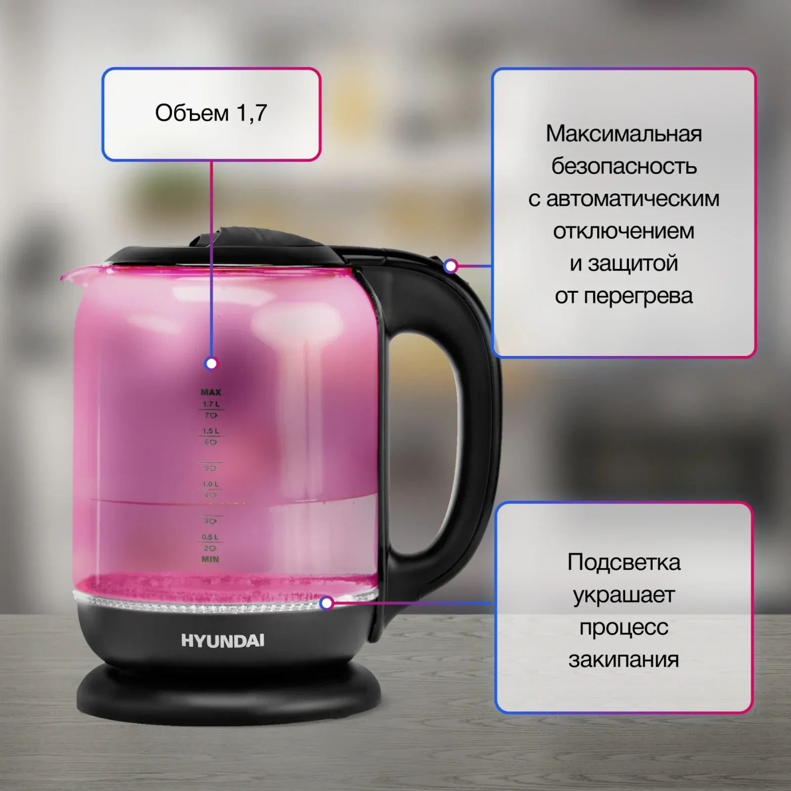 Чайники HYUNDAI HYK-G4808 малиновый - фото 4