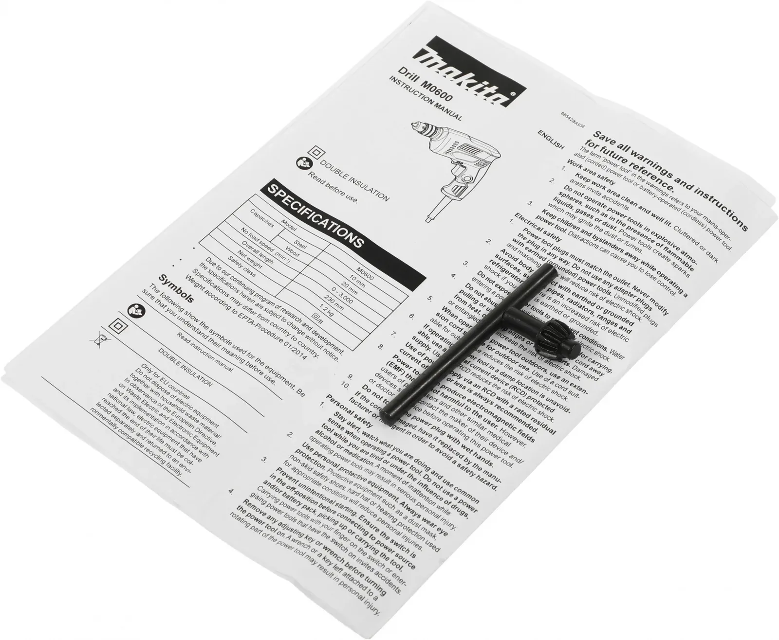 Дрель безударная Makita M0600 350Вт ключевой реверс - фото 6