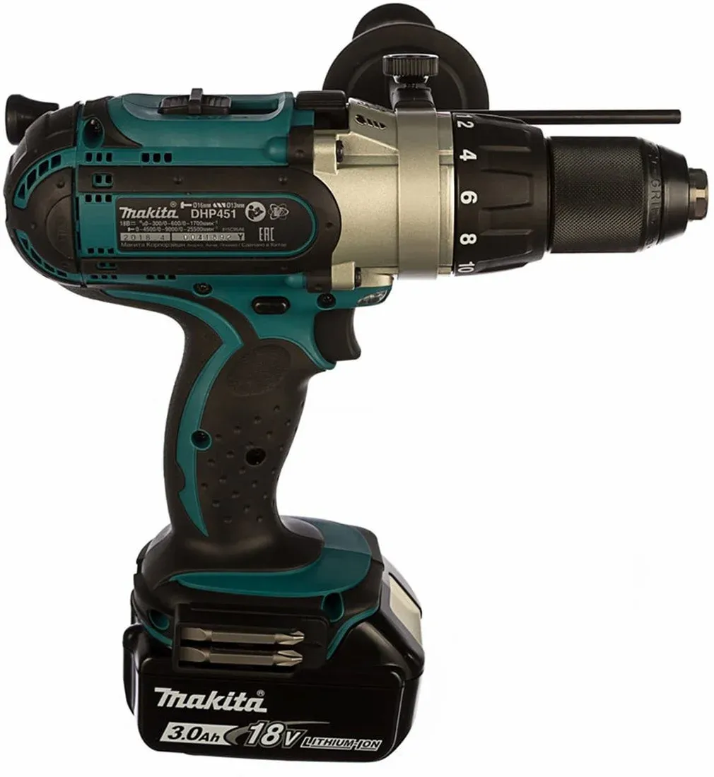 Дрель-шуруповерт Makita DHP451RFE аккум. патрон:быстрозажимной кейс в комплекте - фото 3