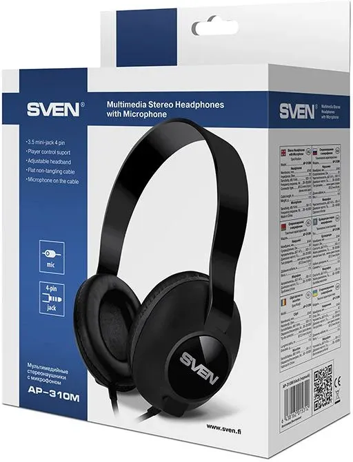 Наушники с микрофоном Sven AP-310M черный 1.2м накладные оголовье SV-015312 - фото 3