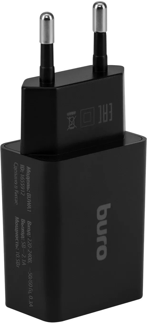 Сетевое зар./устр. Buro BUWA1 10.5W 2.1A USB-A черный BUWA10S100BK - фото 3