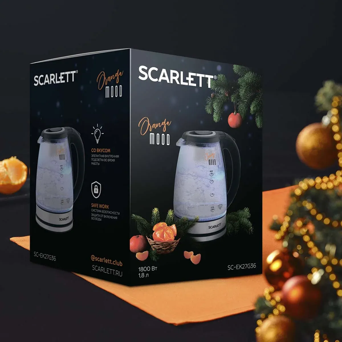 Чайник электрический Scarlett SC-EK27G36 1.8л. 1800Вт черный/серебристый корпус: стекло/пластик - фото 2