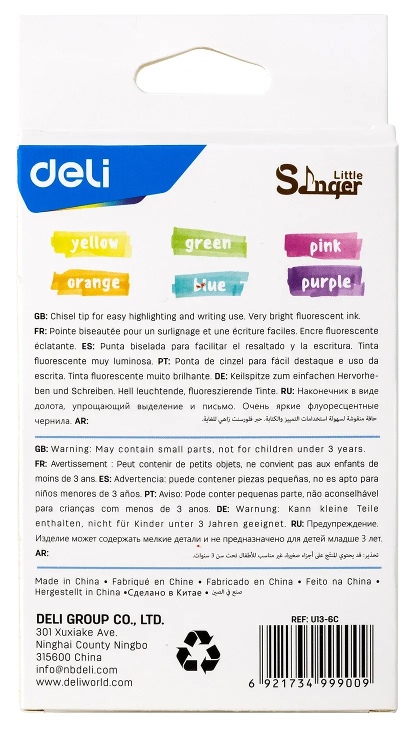 Набор текстовыделителей Deli EU13-6C Little Sinnger скошенный пиш. наконечник 1-4мм 6цв. коробка с европодвесом 6шт. - фото 8