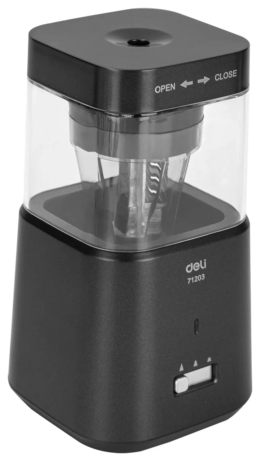 Точилка для карандашей электрическая Deli E71203-GY 1 отверстие пластик темно-серый батарея - фото 4