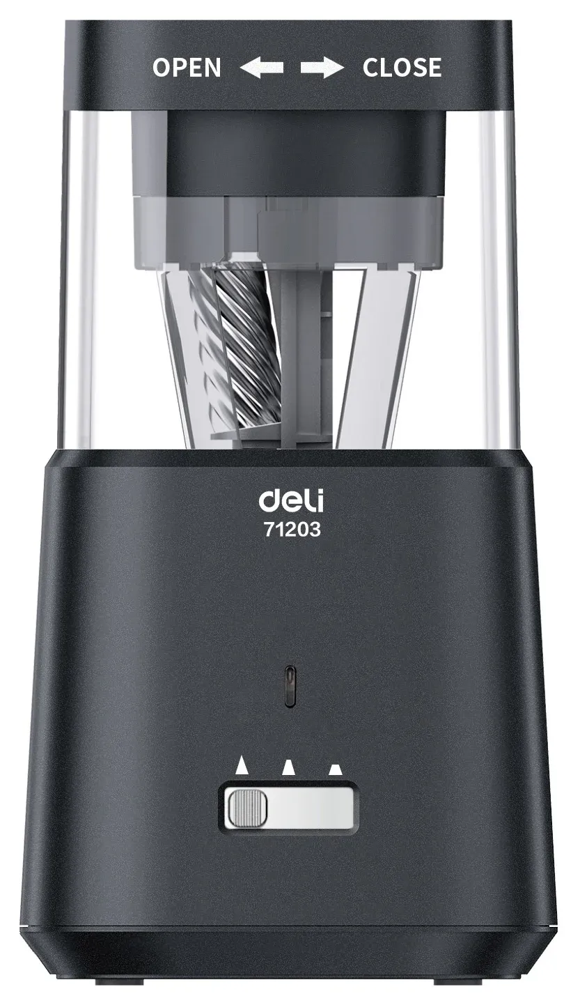Точилка для карандашей электрическая Deli E71203-GY 1 отверстие пластик темно-серый батарея - фото 5