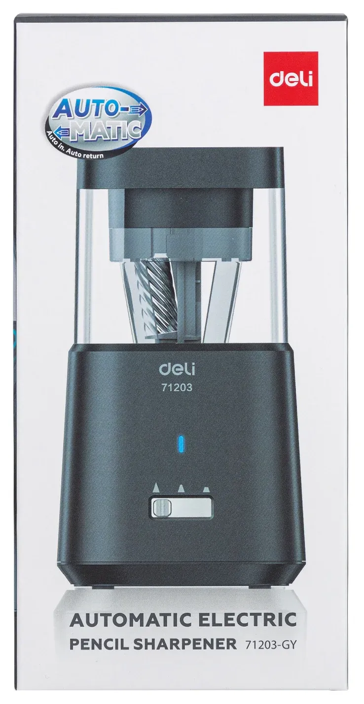 Точилка для карандашей электрическая Deli E71203-GY 1 отверстие пластик темно-серый батарея - фото 7