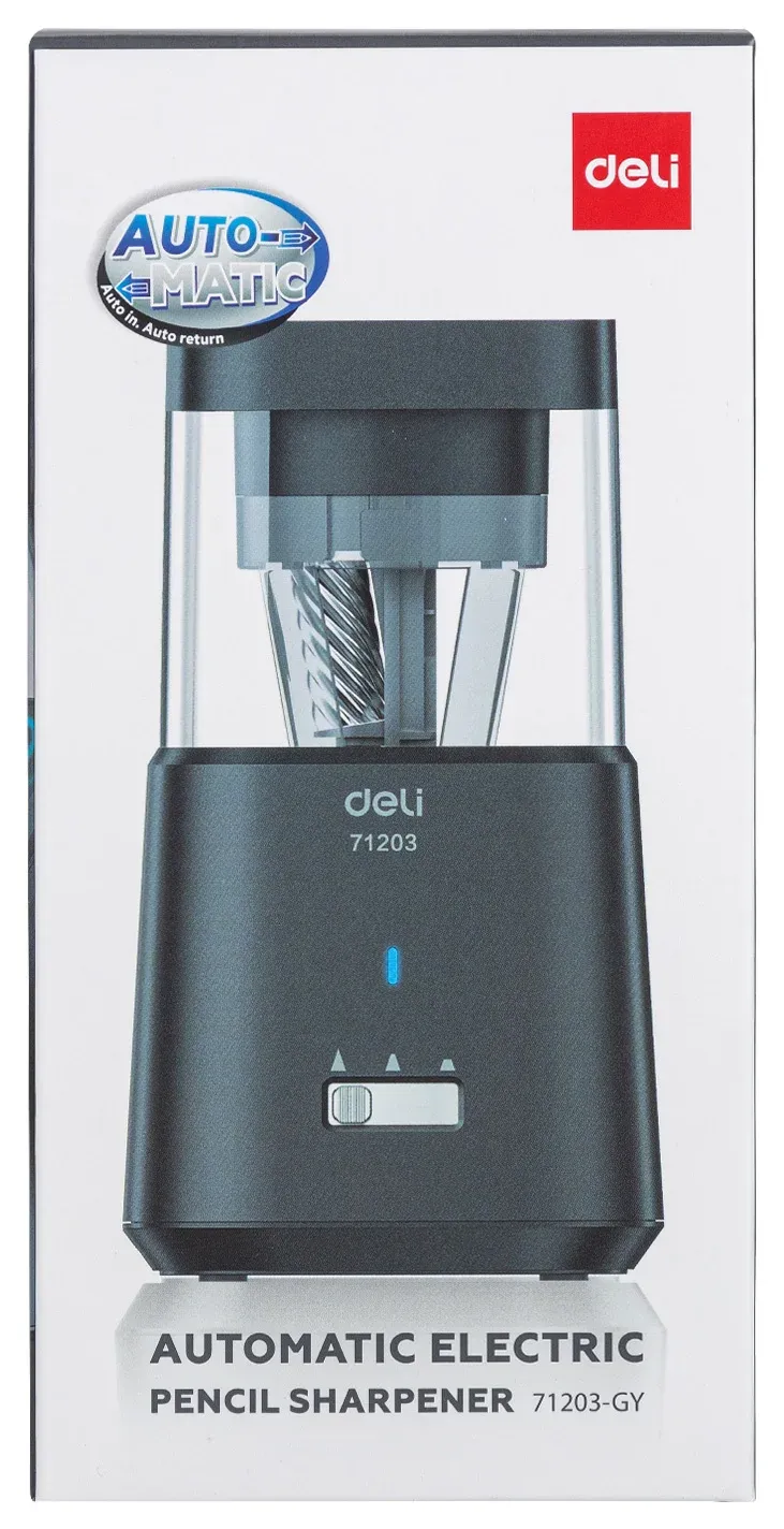 Точилка для карандашей электрическая Deli E71203-GY 1 отверстие пластик темно-серый батарея - фото 8