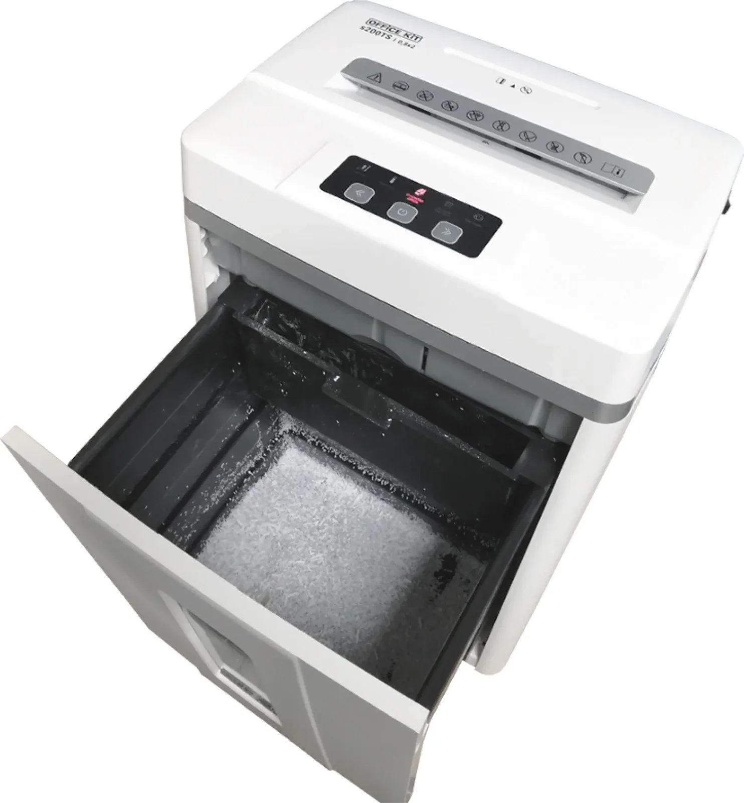 Шредер Office Kit S200TS 0,8x1 белый секр.P-7 фрагменты 6лист. 25лтр. скобы пл.карты CD - фото 3