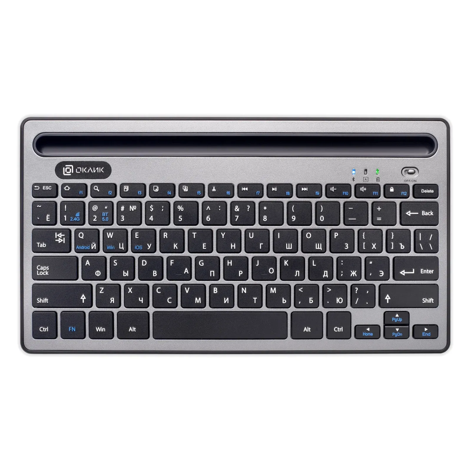 Клавиатура Оклик 845M серый/черный USB беспроводная BT/Radio slim Multimedia 1680661