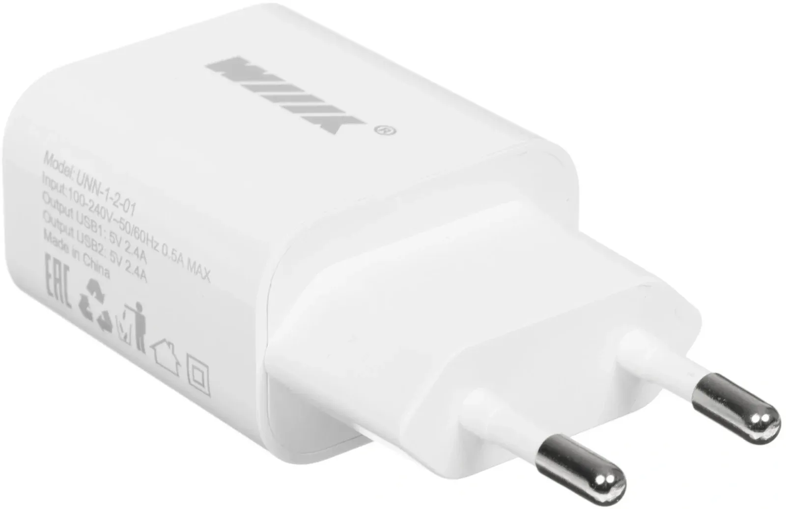 Сетевое зар./устр. Wiiix UNN-1-2-01 12W 2.4A 2xUSB универсальное белый - фото 4