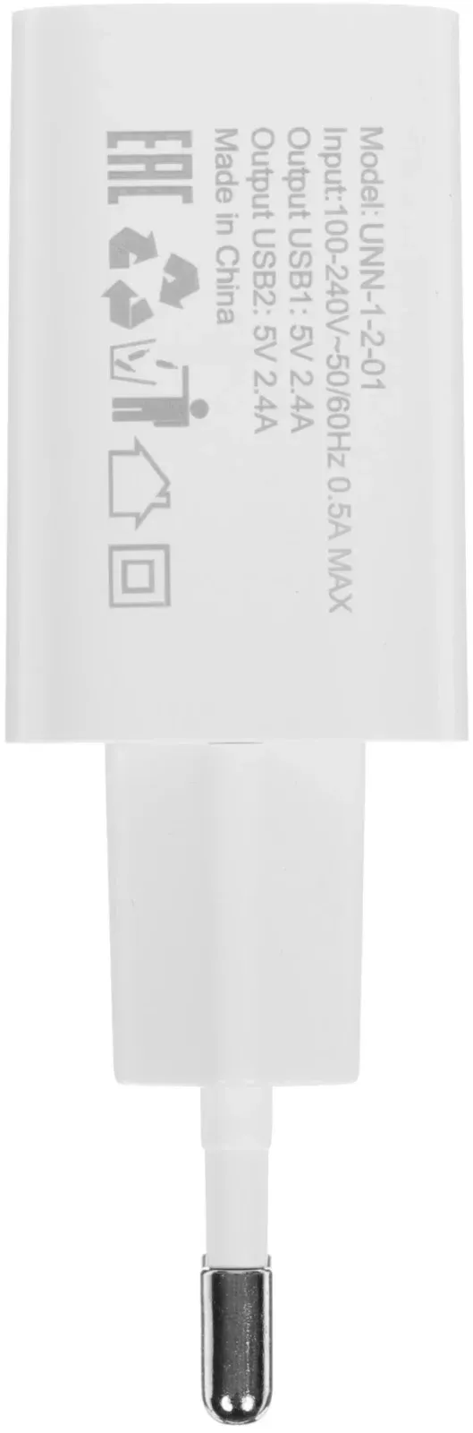 Сетевое зар./устр. Wiiix UNN-1-2-01 12W 2.4A 2xUSB универсальное белый - фото 6