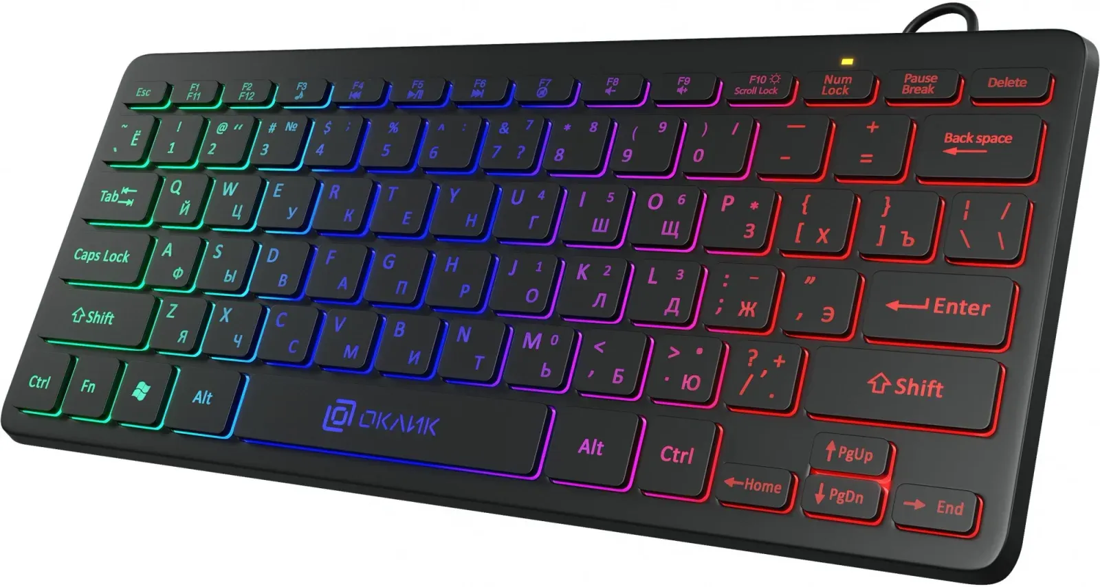 Клавиатура Оклик 300S черный USB slim LED 1696461 кабель 1.6м - фото 2