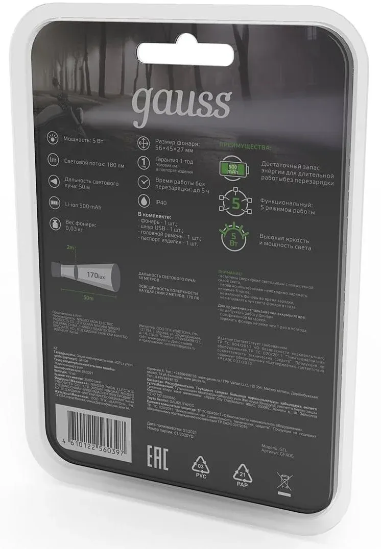 Фонари GAUSS GFL406 черный